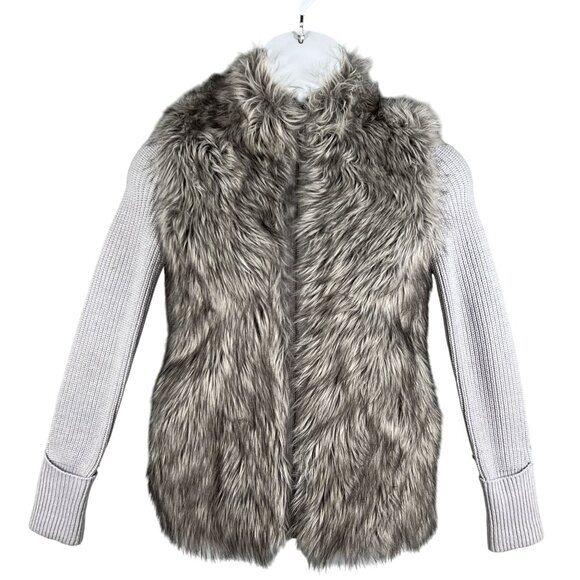 Express Womens S Oversized Merino Wool Blend Faux Fur Sweater Vest Knit Sleeves - Picture 1 of 16